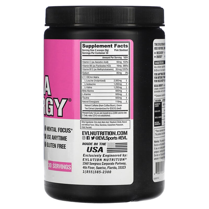EVLution Nutrition BCAA ENERGY Pink Starblast 9.52 oz (270 g) 2 Thực phẩm bổ sung EVLution Nutrition BCAA ENERGY Pink Starblast 9.52 oz (270 g) 818901021945