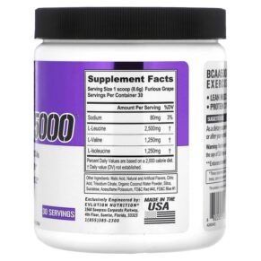 Thực phẩm bổ sung EVLution Nutrition BCAA5000 Furious Grape 9.1 oz (258 g) 682055552835