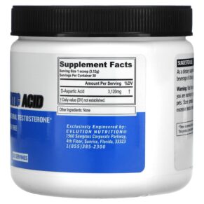 EVLution Nutrition D-Aspartic Acid Unflavored 3.3 oz (94 g) 3 Thực phẩm bổ sung EVLution Nutrition D-Aspartic Acid Unflavored 3.3 oz (94 g) 818901027022