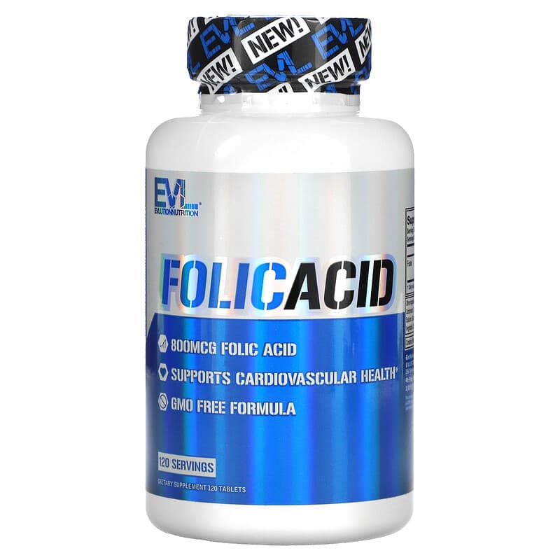 EVLution Nutrition Folic Acid 800 mcg 120 Tablets 8 Thực phẩm chức năng EVLution Nutrition Folic Acid 800 mcg 120 Tablets 818901027114