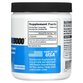 Thực phẩm bổ sung EVLution Nutrition Glutamine5000 Unflavored 5.000 mg 10.58 oz (300 g) 818901020313