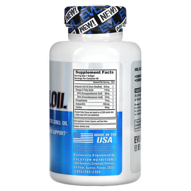 EVLution Nutrition Krill Oil 500 mg 60 Softgels 2 Thực phẩm bổ sung EVLution Nutrition Krill Oil 500 mg 60 Softgels 818901027305