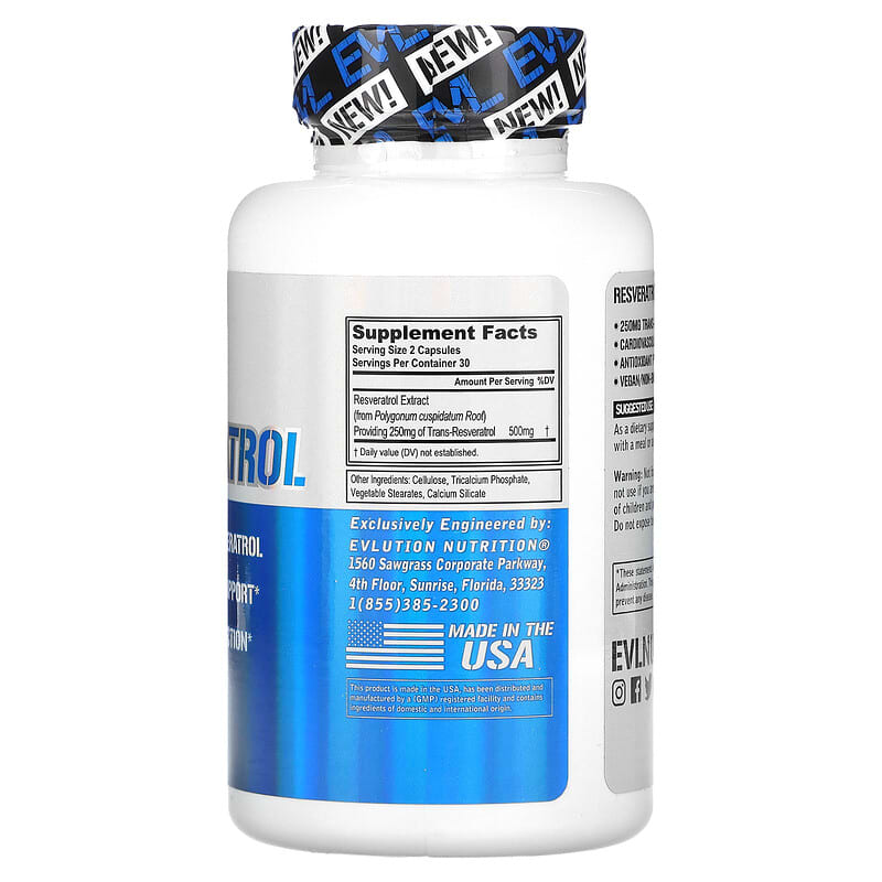 EVLution Nutrition Resveratrol 250 mg 60 Veggie Capsules 2 Thực phẩm bổ sung EVLution Nutrition Resveratrol 250 mg 60 Veggie Capsules 818901028135