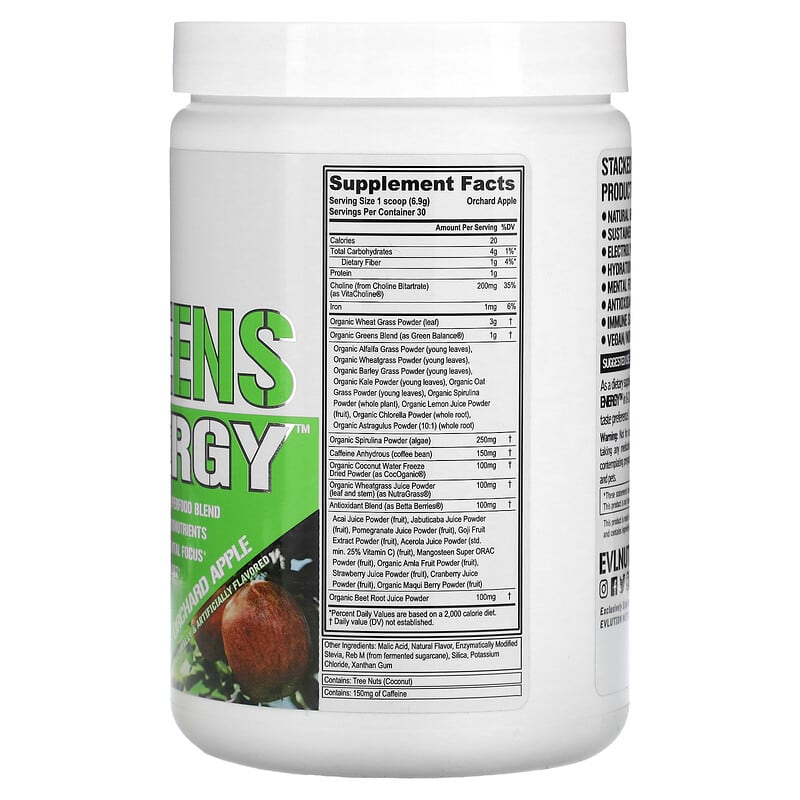 EVLution Nutrition Stacked Greens Energy Orchard Apple 7.3 oz (207 g) 2 Thực phẩm bổ sung EVLution Nutrition Stacked Greens Energy Orchard Apple 7.3 oz (207 g) 818901027350