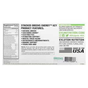 Thực phẩm bổ sung EVLution Nutrition Stacked Greens Energy Sample Pack Orchard Apple 3 Stickpacks 0.2 oz (6.9 g) Each 818901028388