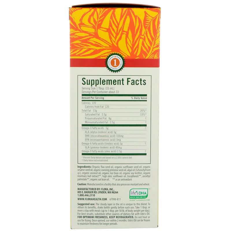 Flora Udo's Choice Udo's Oil DHA 3-6-9 Blend 17 fl oz (500 ml) 2 Thực phẩm bổ sung Flora Udo's Choice Udo's Oil DHA 3-6-9 Blend 17 fl oz (500 ml) 061998679982
