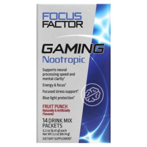 Thực phẩm chức năng Focus Factor Gaming Nootropic Fruit Punch 14 Drink Mix Packets 0.2 oz (6.41 g) Each 811909033682