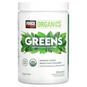 Thực phẩm chức năng Force Factor Organics Greens Superfood Powder Fresh Apple 11.1 oz (316 g) 818594018963