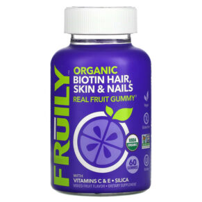 Thực phẩm chức năng Fruily Organic Biotin Hair Skin & Nails with Vitamins C & E Silica Mixed Fruit 60 Gummies 850019556025
