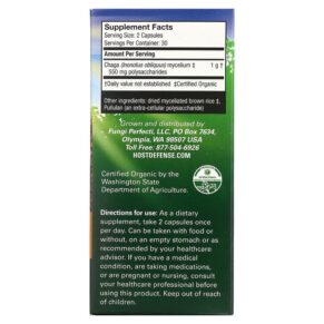 Thực phẩm bổ sung Fungi Perfecti Host Defense Chaga 60 Vegetarian Capsules 633422031828