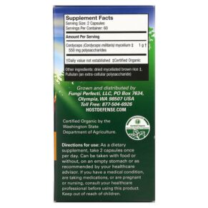 Thực phẩm bổ sung Fungi Perfecti Host Defense Cordyceps Energy Support 120 Vegetarian Capsules 633422031033