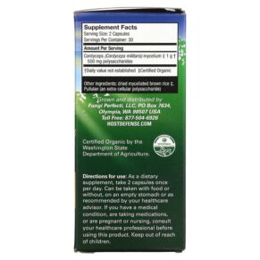 Thực phẩm bổ sung Fungi Perfecti Host Defense Host Defense Mushrooms Cordyceps Energy Support 60 Vegetarian Capsules 633422031026