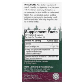 Thực phẩm bổ sung Fungi Perfecti Host Defense Host Defense Mushrooms Turkey Tail Immune Support 120 Vegetarian Capsules 633422027333