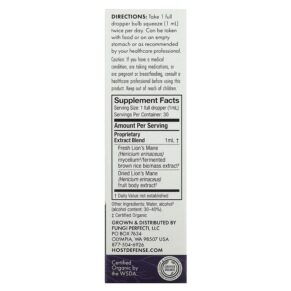 Thực phẩm bổ sung Fungi Perfecti Host Defense Lion's Mane Extract Memory & Nerve Support 1 fl oz (30 ml) 633422051611