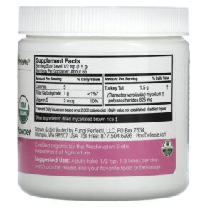 Thực phẩm bổ sung Fungi Perfecti Host Defense Turkey Tail Mushroom Mycelium Powder Immune Support 3.5 oz (100 g) 633422477718