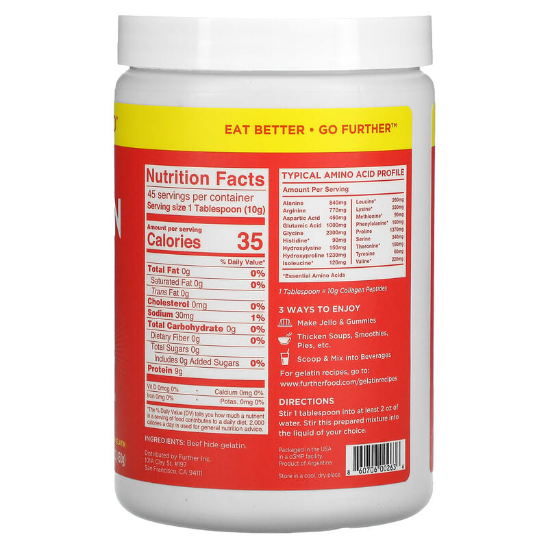 Further Food Premium Gelatin Powder Unflavored 16 oz (450 g) 2 Thực phẩm bổ sung Further Food Premium Gelatin Powder Unflavored 16 oz (450 g) 860706002636