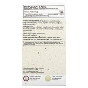 Thực phẩm bổ sung Futurebiotics Folic Acid From Lemon Peel 800 mcg 120 Organic Vegetarian Tablets 049479035182