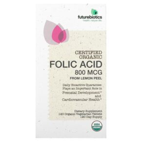 Thực phẩm chức năng Futurebiotics Folic Acid From Lemon Peel 800 mcg 120 Organic Vegetarian Tablets 049479035182
