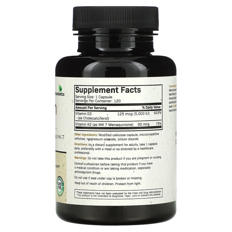 Futurebiotics Vitamin K2 + D3 with Vitamin K2 as MK-7 120 Capsules 2 Thực phẩm bổ sung Futurebiotics Vitamin K2 + D3 with Vitamin K2 as MK-7 120 Capsules 049479500703
