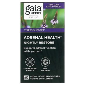 Thực phẩm chức năng Gaia Herbs Adrenal Health Nightly Restore 60 Vegan Liquid Phyto-Caps 751063149389
