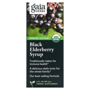 Thực phẩm chức năng Gaia Herbs Black Elderberry Syrup 3 fl oz (89 ml) 751063996266