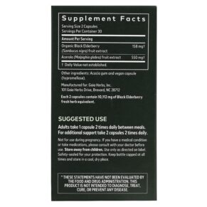 Gaia Herbs Black Elderberry with Acerola Fruit 60 Vegan Capsules 3 Thực phẩm bổ sung Gaia Herbs Black Elderberry with Acerola Fruit 60 Vegan Capsules 751063400602