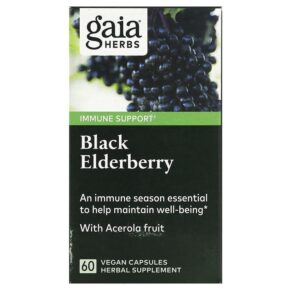 Thực phẩm chức năng Gaia Herbs Black Elderberry with Acerola Fruit 60 Vegan Capsules 751063400602