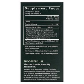 Thực phẩm bổ sung Gaia Herbs Echinacea Goldenseal 60 Vegan Liquid Phyto-Caps 751063398305
