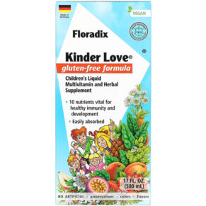 Thực phẩm chức năng Gaia Herbs Floradix Kinder Love Children's Liquid Multivitamin and Herbal Supplement Gluten Free 17 fl oz (500 ml) 850026260168