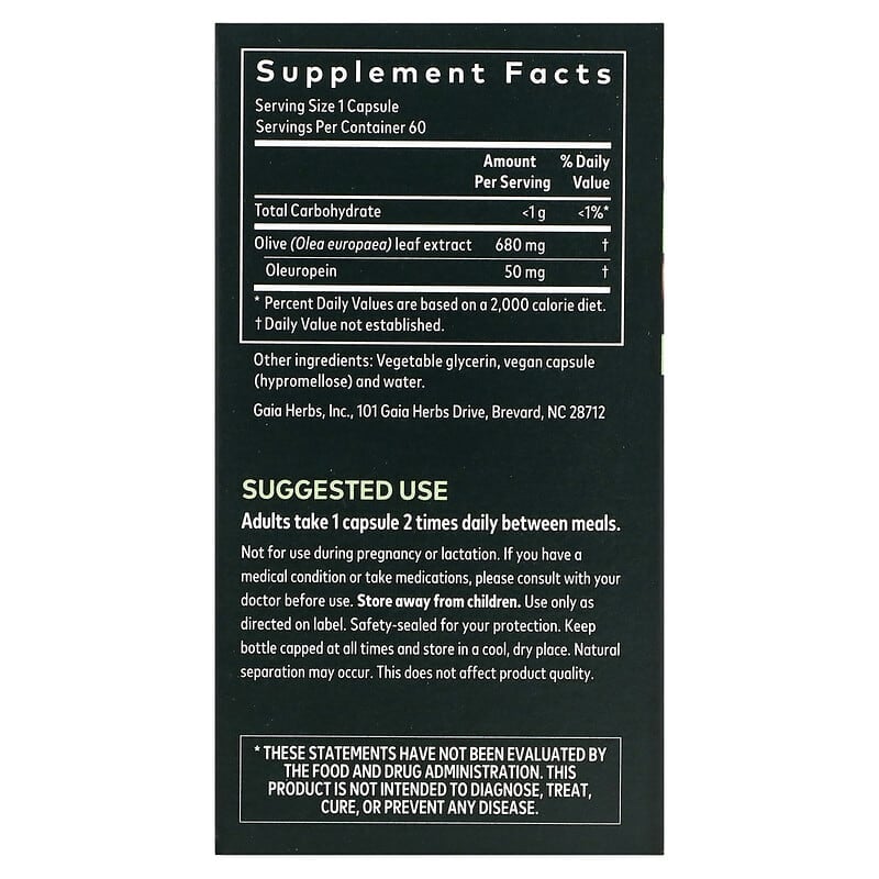 Gaia Herbs Olive Leaf 60 Vegan Liquid Phyto-Caps 2 Thực phẩm bổ sung Gaia Herbs Olive Leaf 60 Vegan Liquid Phyto-Caps 751063399401
