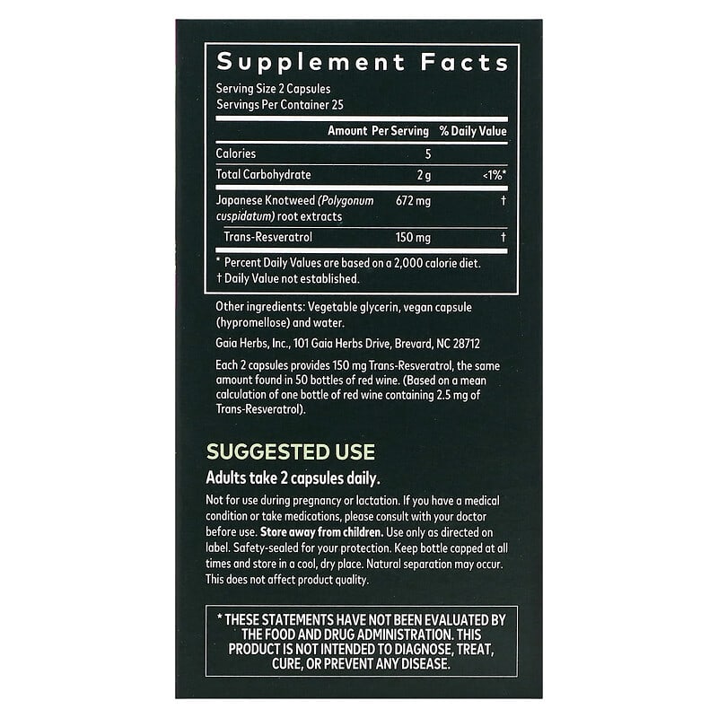 Gaia Herbs Resveratrol 150 50 Vegan Liquid Phyto-Caps 2 Thực phẩm bổ sung Gaia Herbs Resveratrol 150 50 Vegan Liquid Phyto-Caps 751063996648
