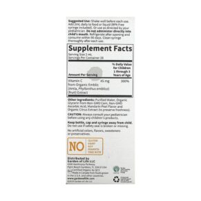 Thực phẩm bổ sung Garden of Life Baby Vitamin C Liquid 1.9 fl oz (56 ml) 658010125222