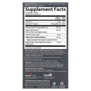 Thực phẩm bổ sung Garden of Life Dr. Formulated Brain Health Memory & Focus for Young Adults 60 Vegetarian Tablets 658010121279