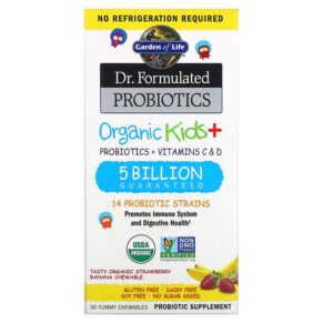 Thực phẩm chức năng Garden of Life Dr. Formulated Probiotics Organic Kids + Tasty Organic Strawberry Banana 30 Yummy Chewables 658010122214