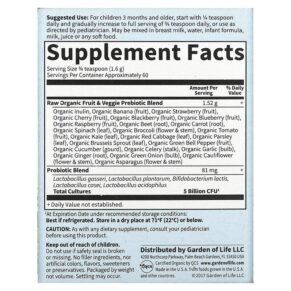 Thực phẩm bổ sung Garden of Life RAW Probiotics Kids 5 Billion CFU 3.4 oz (96 g) 658010115698