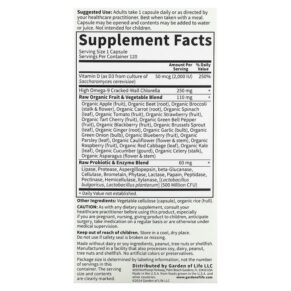 Thực phẩm bổ sung Garden of Life Vitamin Code RAW D3 50 mcg (2.000 IU) 120 Vegetarian Capsules 658010116565