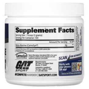 Thực phẩm bổ sung GAT Beta Alanine Unflavored 7.1 oz (200 g) 859613220035