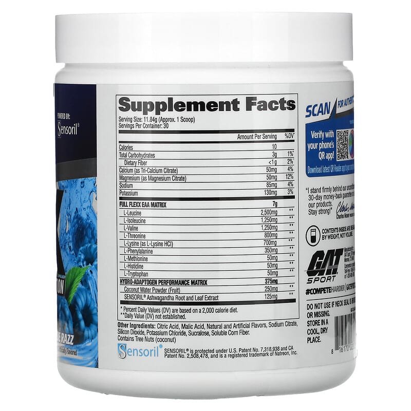 GAT Flexx EAAs + Hydration Blue Razz 12.2 oz (355.2 g) 2 Thực phẩm bổ sung GAT Flexx EAAs + Hydration Blue Razz 12.2 oz (355.2 g) 816170023035