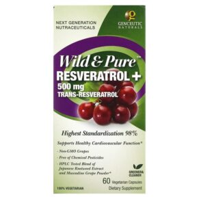 Thực phẩm chức năng Genceutic Naturals Wild & Pure Resveratrol+ 500 mg 60 Vegetarian Capsules 896245001076