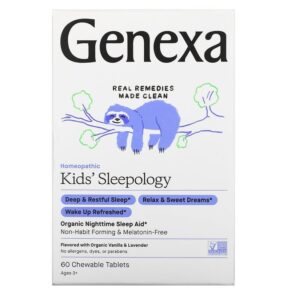 Thực phẩm chức năng Genexa LLC Kids' Sleepology Organic Nighttime Sleep Aid Ages 3+ Vanilla & Lavender 60 Chewable Tablets 857630006199