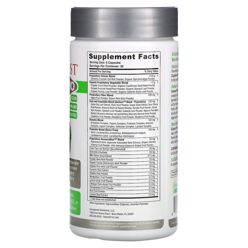 Greens First PRO Phytonutrient Antioxidant Superfood 180 Capsules 2 Thực phẩm bổ sung Greens First PRO Phytonutrient Antioxidant Superfood 180 Capsules 819354001089