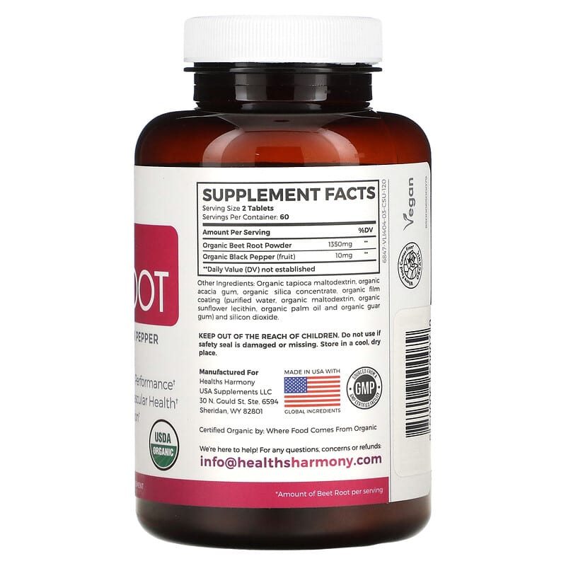 Healths Harmony Organic Beet Root 675 mg 120 Tablets 2 Thực phẩm bổ sung Healths Harmony Organic Beet Root 675 mg 120 Tablets 850006500079
