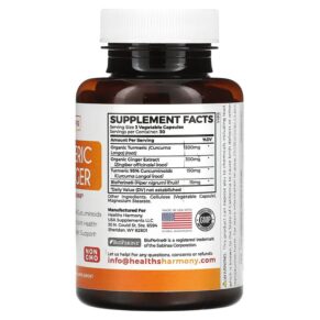 Thực phẩm bổ sung Healths Harmony Turmeric & Ginger with Bioperine 90 Capsules 646648875671