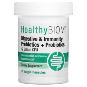 Thực phẩm chức năng HealthyBiom Digestive & Immunity Prebiotic + Probiotics 12 Billion CFUs 30 Veggie Capsules 898220020270