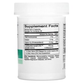 Thực phẩm bổ sung HealthyBiom Lactobacillus Reuteri LRC with Vitamin D 5 Billion CFUs 60 Veggie Capsules 898220016495