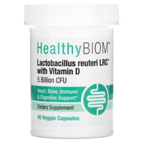 Thực phẩm chức năng HealthyBiom Lactobacillus Reuteri LRC with Vitamin D 5 Billion CFUs 60 Veggie Capsules 898220016495