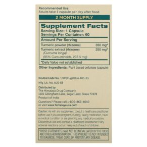 Thực phẩm bổ sung Himalaya Turmeric 95 with Curcumin 60 Vegetarian Capsules 605069425018