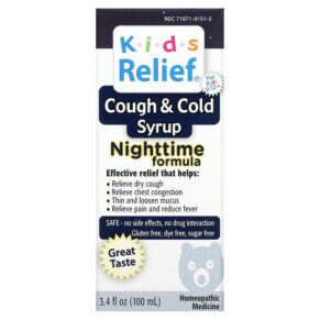 Thực phẩm chức năng Homeolab USA Kids Relief Cough & Cold Syrup Nighttime Formula For Kids 0-12 Yrs 3.4 fl oz (100 ml) 778159107603