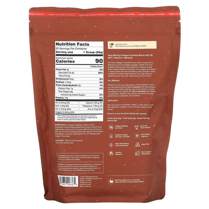 HVMN Keto Collagen+ Chocolate 17.2 oz (490 g) 2 Thực phẩm bổ sung HVMN Keto Collagen+ Chocolate 17.2 oz (490 g) 850632006365