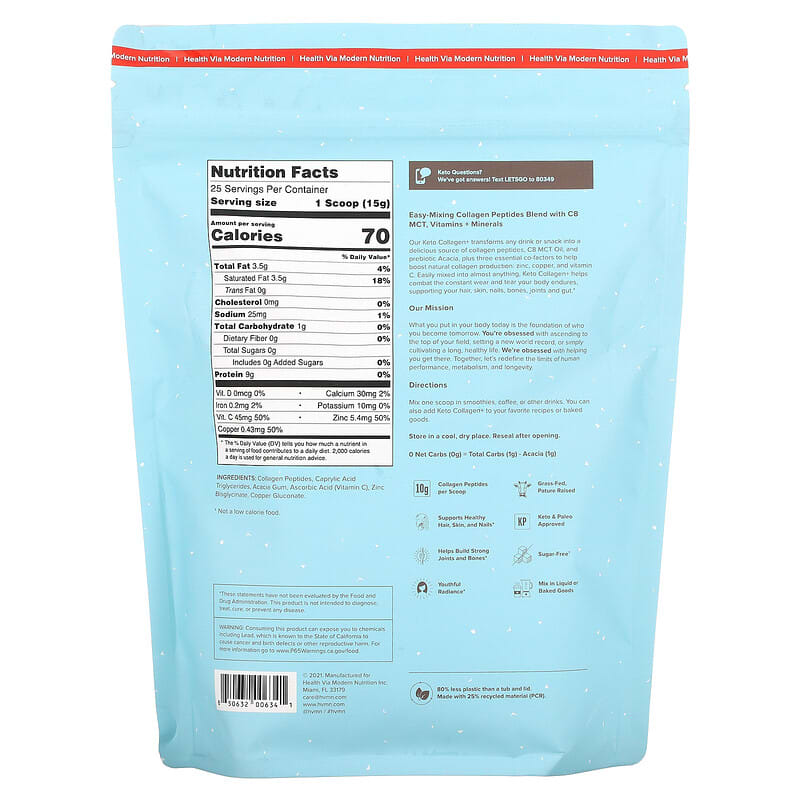 HVMN Keto Collagen+ Unflavored 13.2 oz (375 g) 2 Thực phẩm bổ sung HVMN Keto Collagen+ Unflavored 13.2 oz (375 g) 850632006341